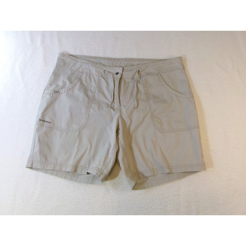 Quechua Womens Hiking Shorts Tan Khaki Drawstring Waist Outdoor Size 16 US